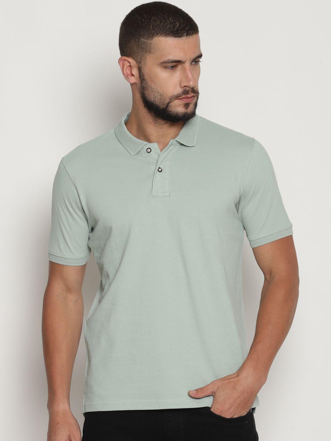 steenbok men grey solid polo collar t-shirt