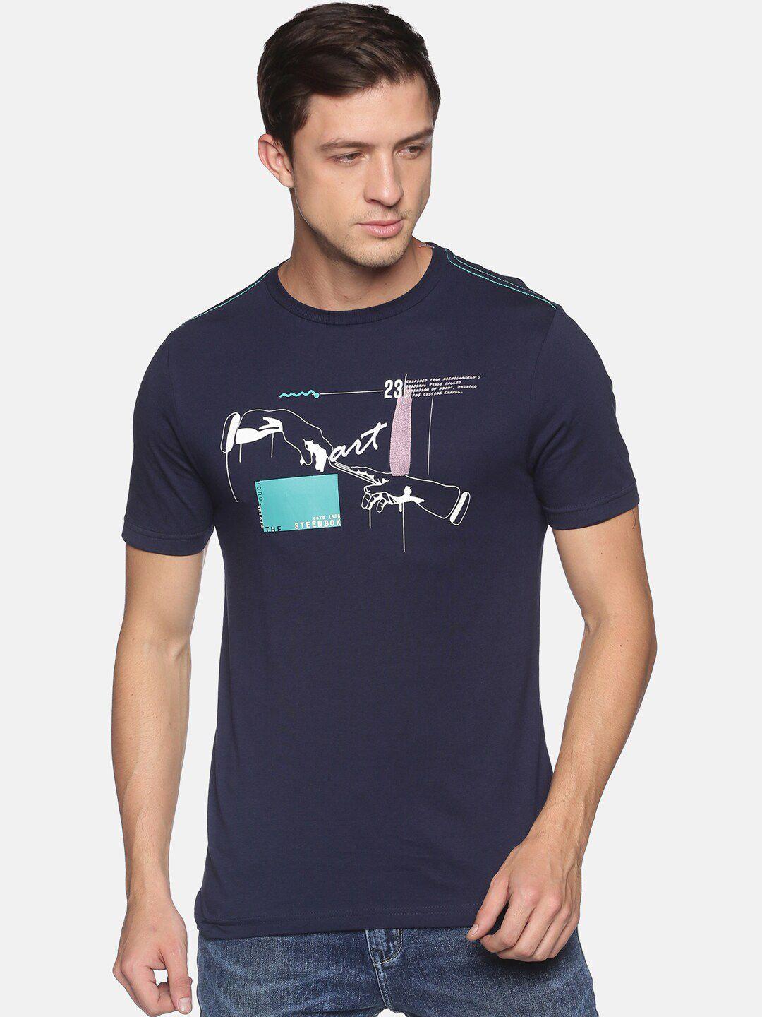 steenbok men navy blue graphic printed t-shirt