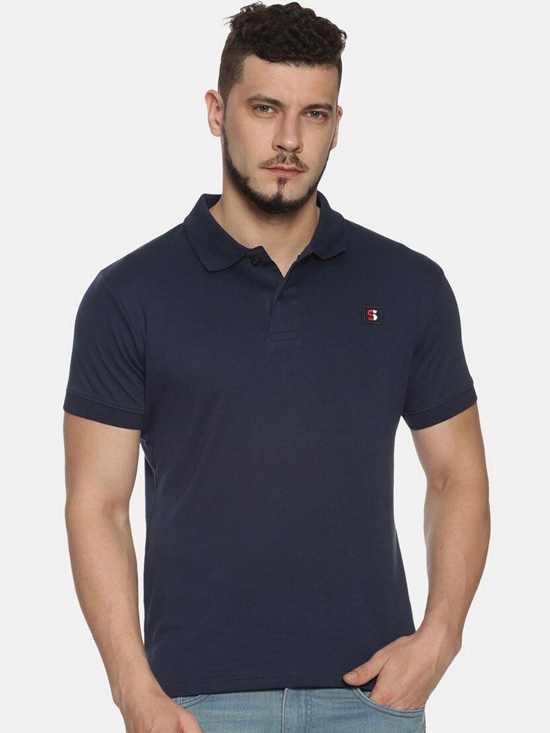 steenbok men navy blue polo collar cotton t-shirt