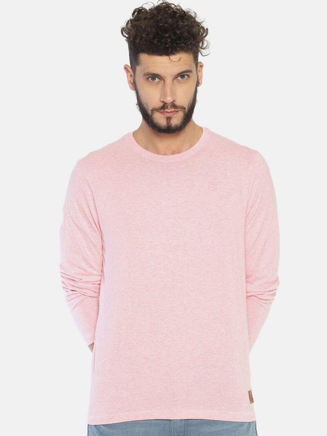 steenbok men pink  solid round neck slim fit t-shirt