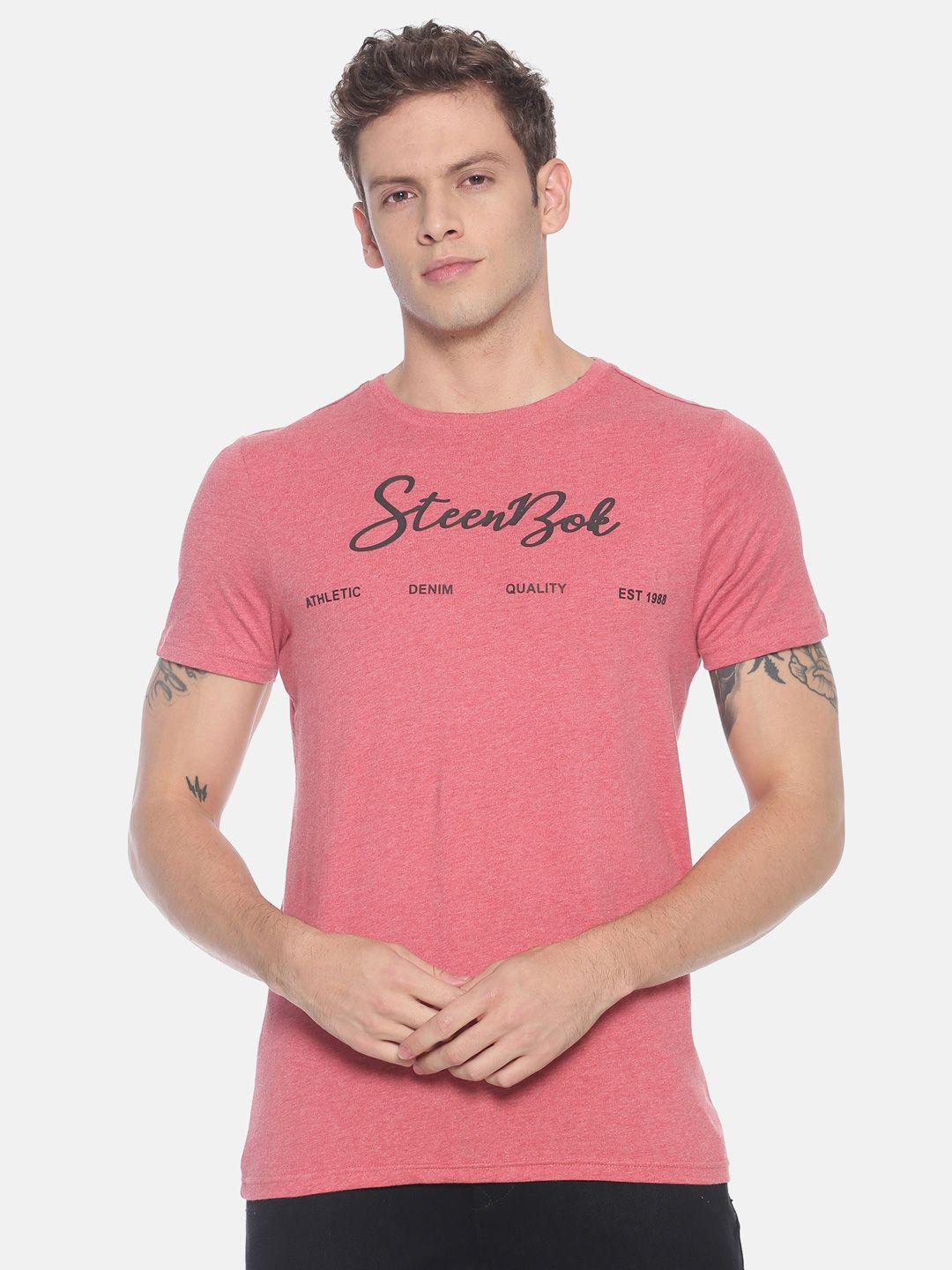 steenbok men pink cotton typography printed t-shirt