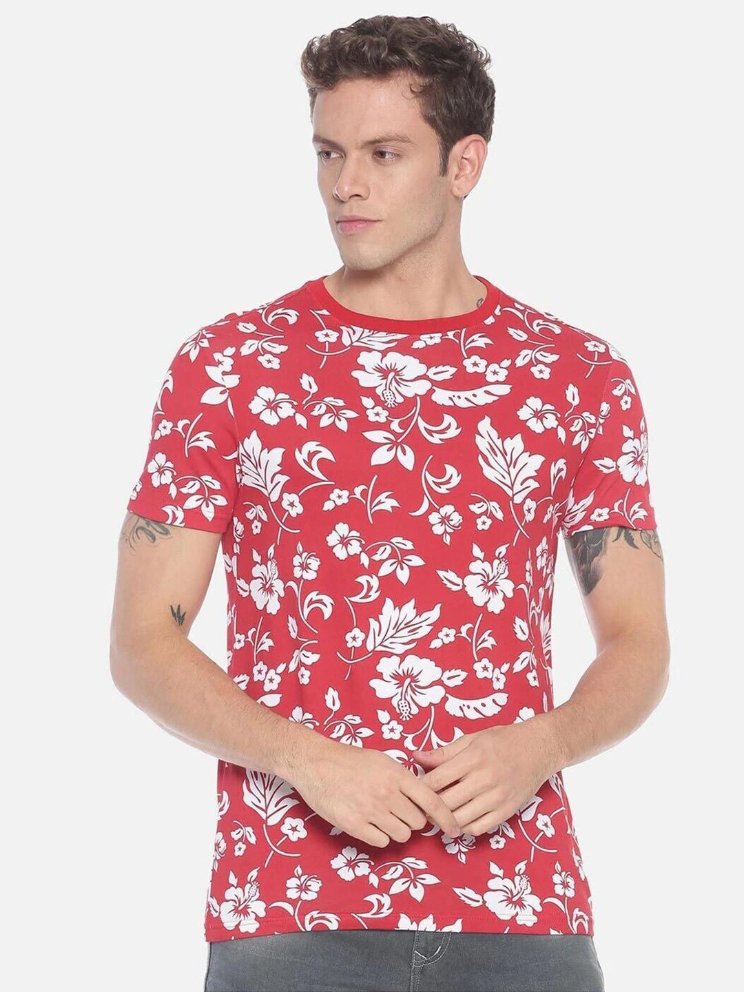 steenbok men red & white floral printed t-shirt