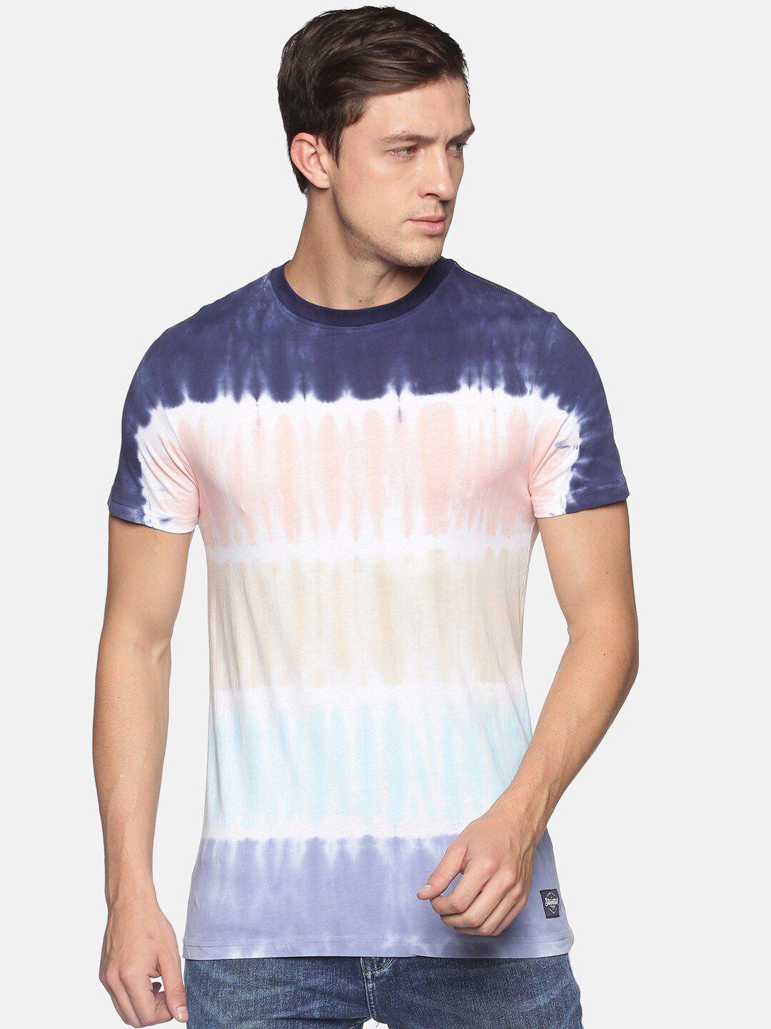 steenbok men white  navy blue tie and dye printed pure cotton t-shirt