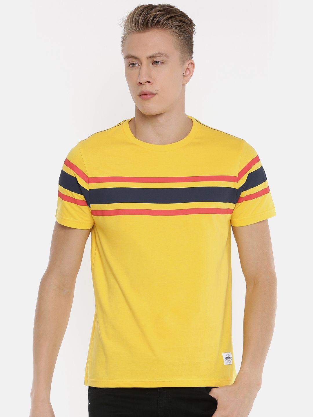 steenbok men yellow striped round neck t-shirt