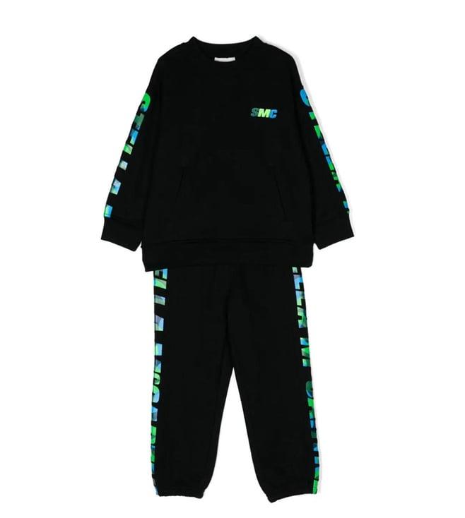 stella mccartney kids black fitted sweatshirt & joggers set