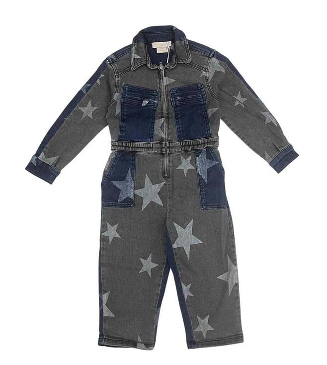 stella mccartney kids blue printed fitted denim jumpsuit
