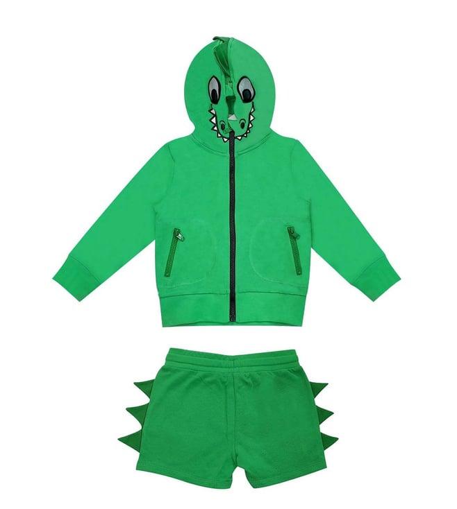 stella mccartney kids green crocodile face print comfort fit hoodie & shorts set
