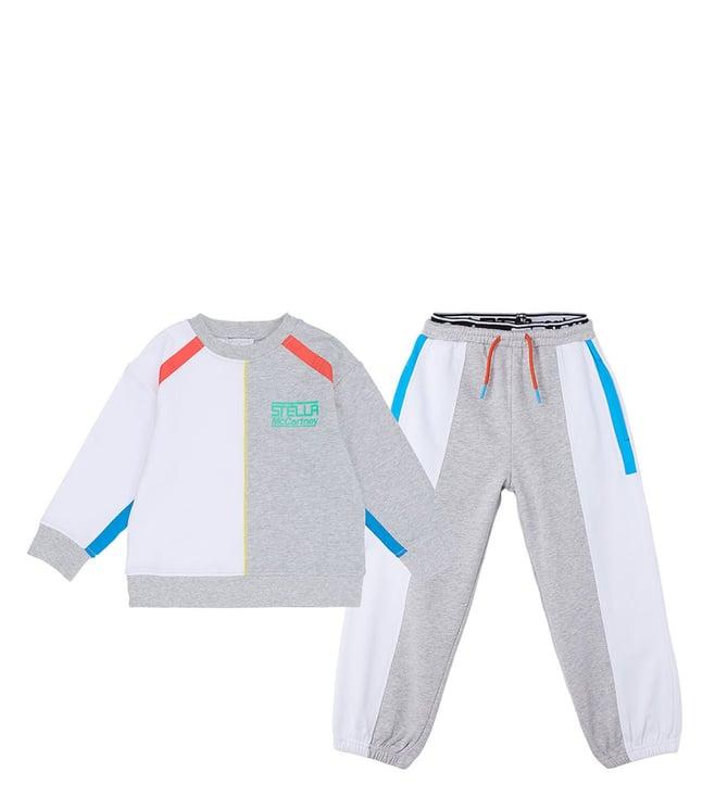 stella mccartney kids grey & white comfort fit sweatshirt & joggers set