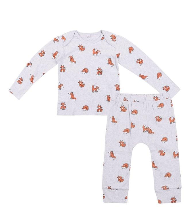 stella mccartney kids grey fox printed regular fit t-shirt & pants set