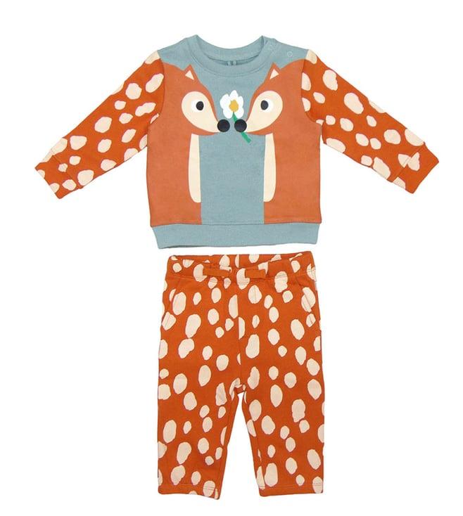 stella mccartney kids multi deer print fitted sweatshirt & trackpants set