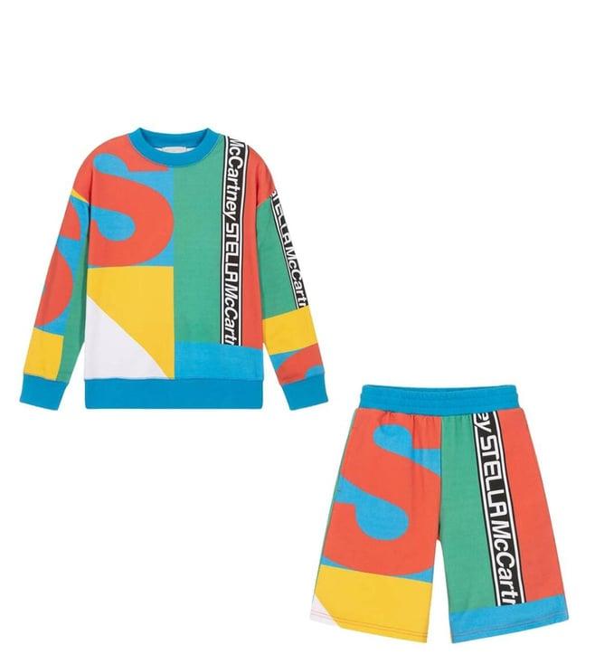 stella mccartney kids multi logo straight fit sweatshirt & shorts