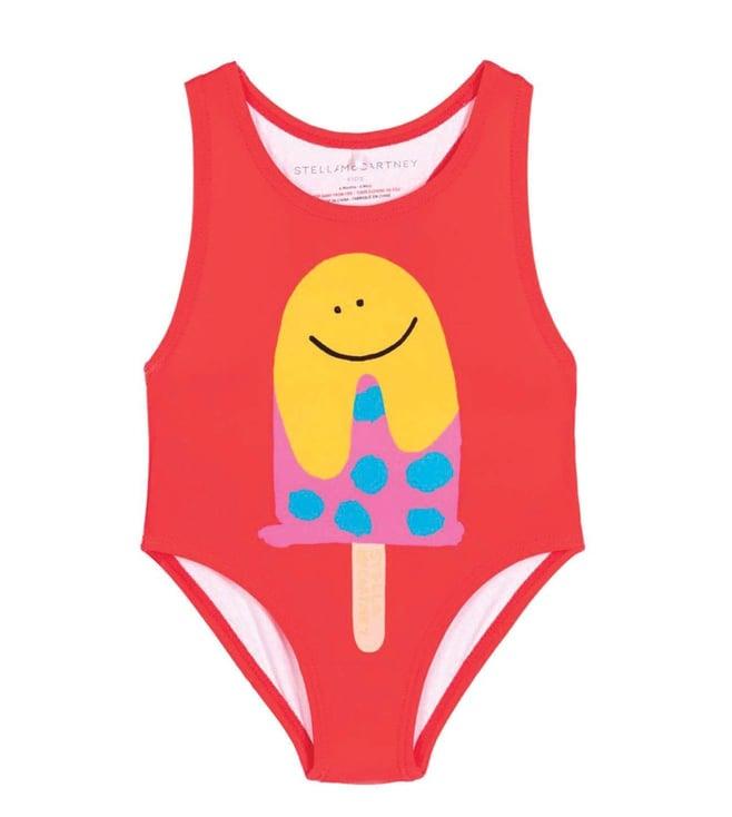 stella mccartney kids red lolly printed fitted swimsuit (upf50+)