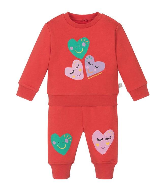 stella mccartney kids red love heart printed regular fit t-shirt & joggers set