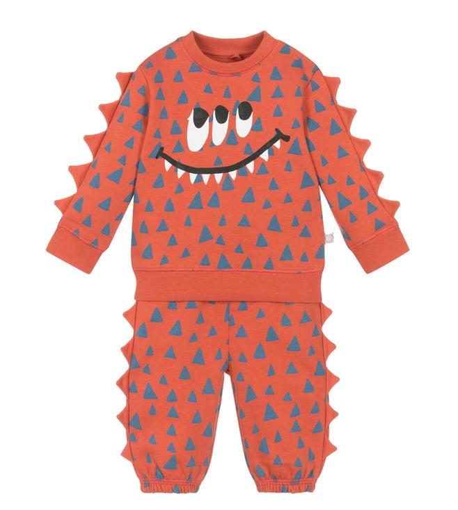 stella mccartney kids red monster printed regular fit sweatshirt & joggers set