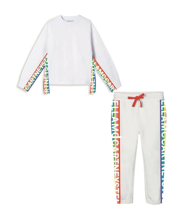 stella mccartney kids white logo tape comfort fit sweatshirt & joggers set