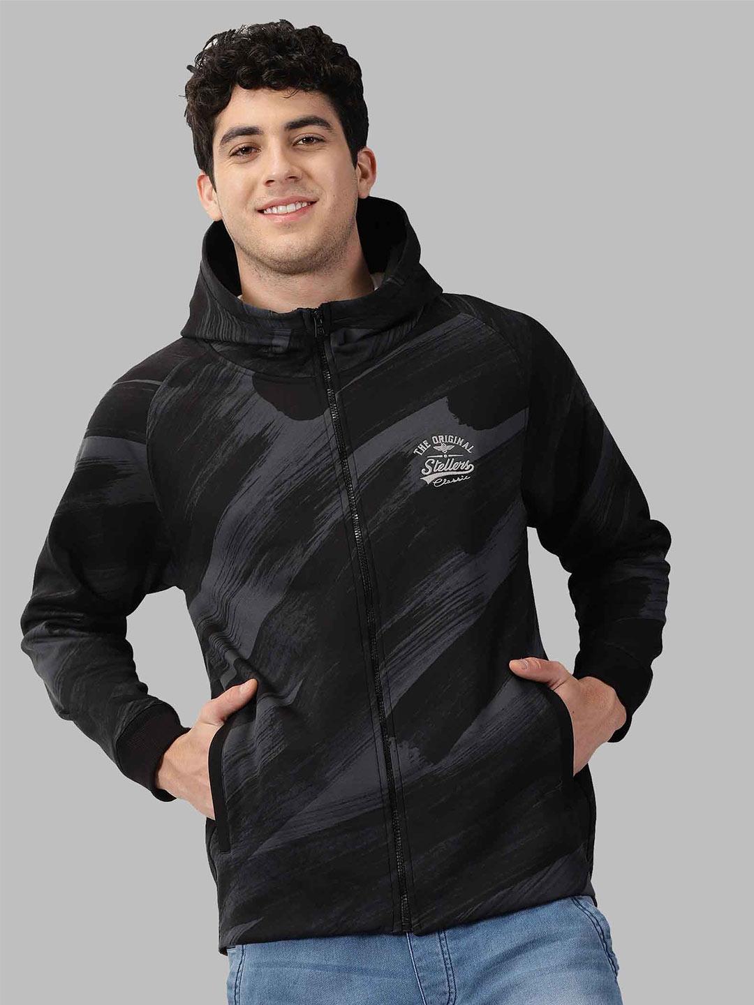 stellers abstract printed hooded front-open sweatshirt