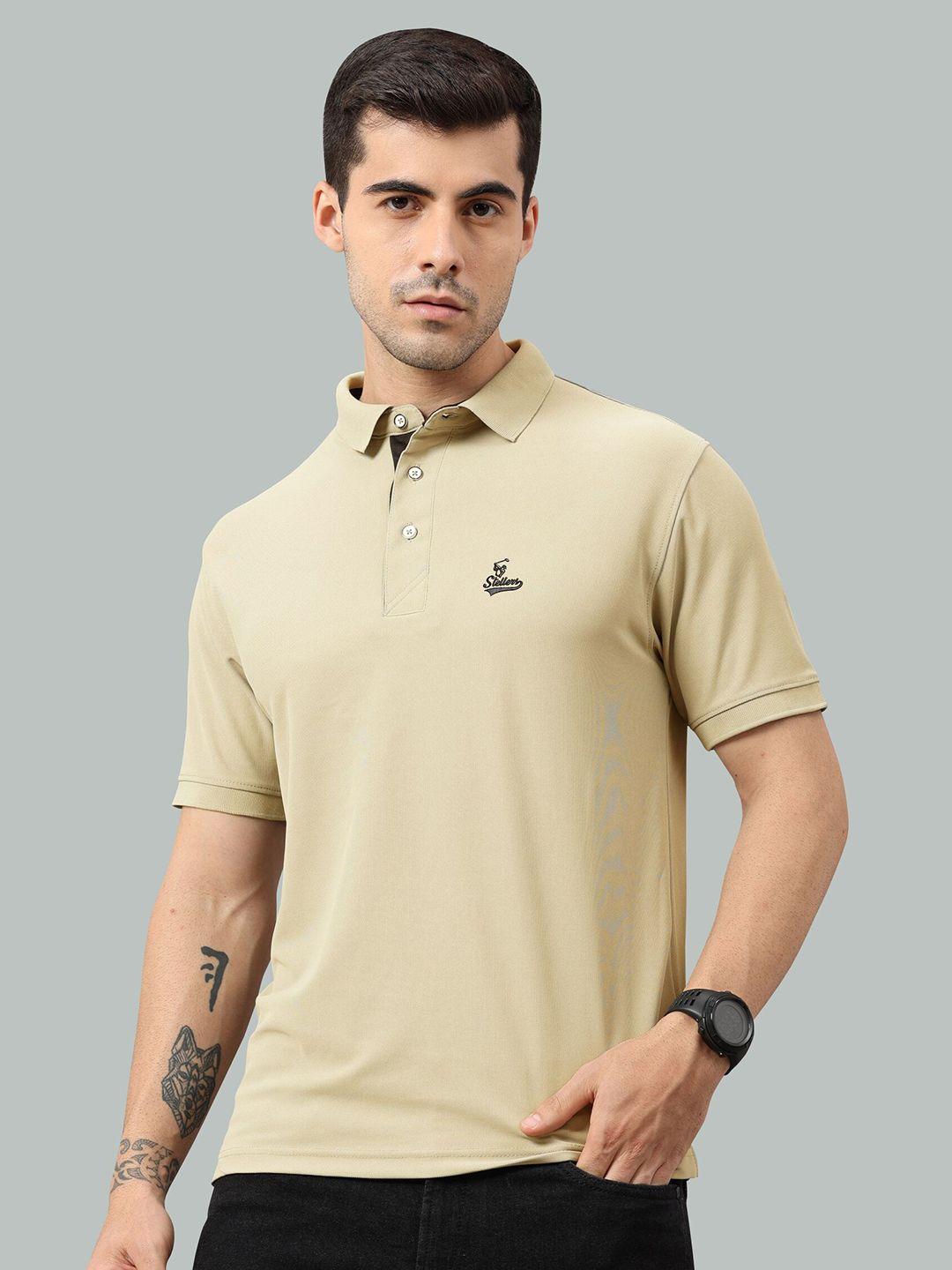 stellers men beige henley neck extended sleeves pockets t-shirt