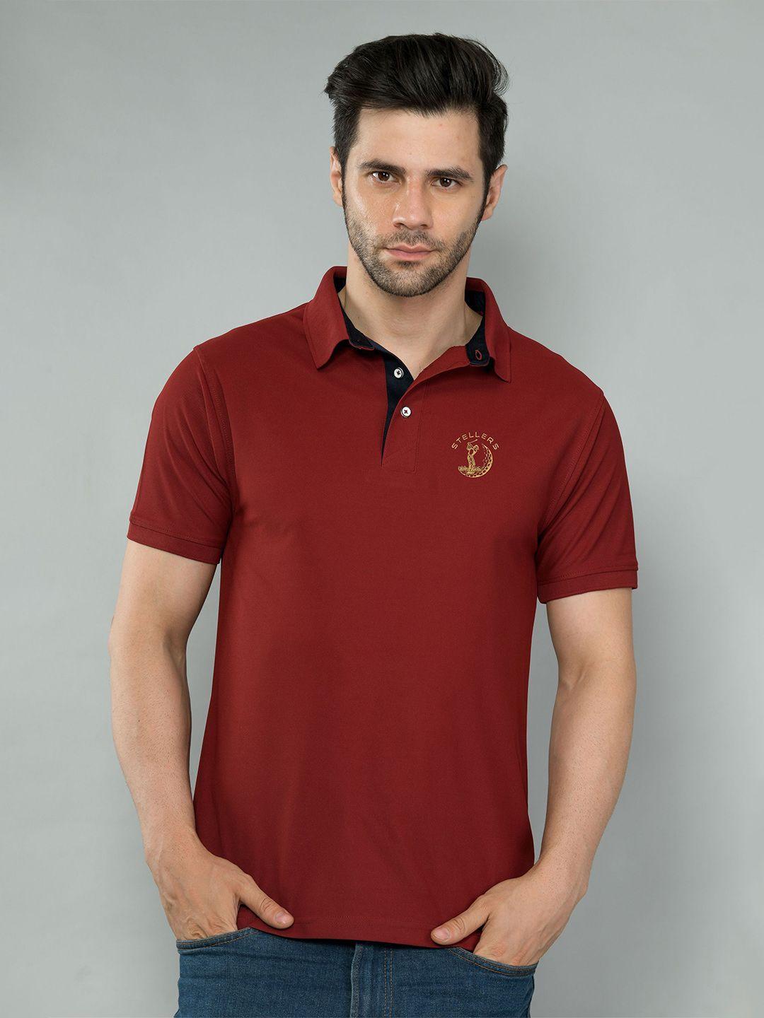 stellers men maroon polo collar t-shirt