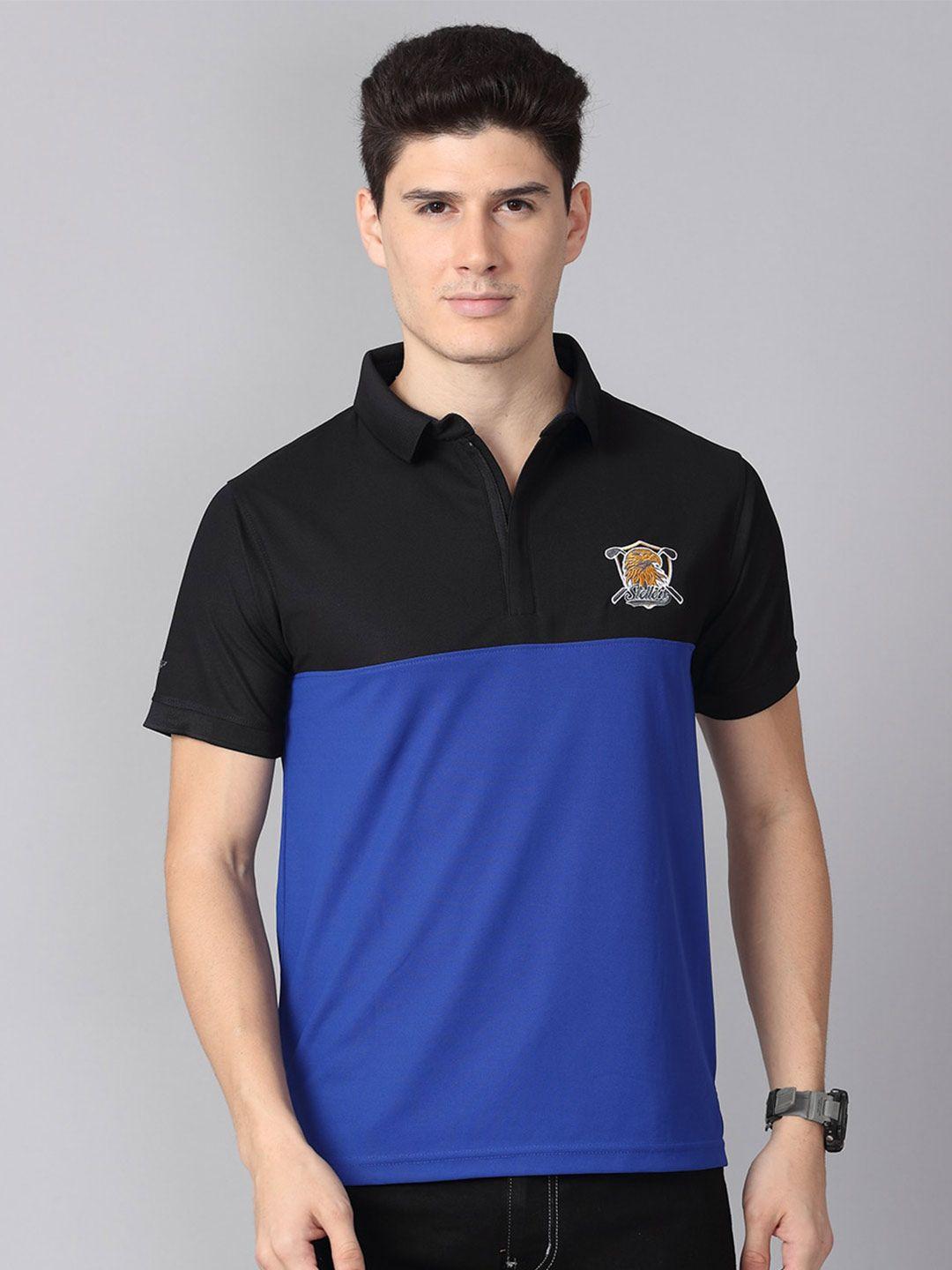 stellers men multicoloured colourblocked polo collar applique t-shirt