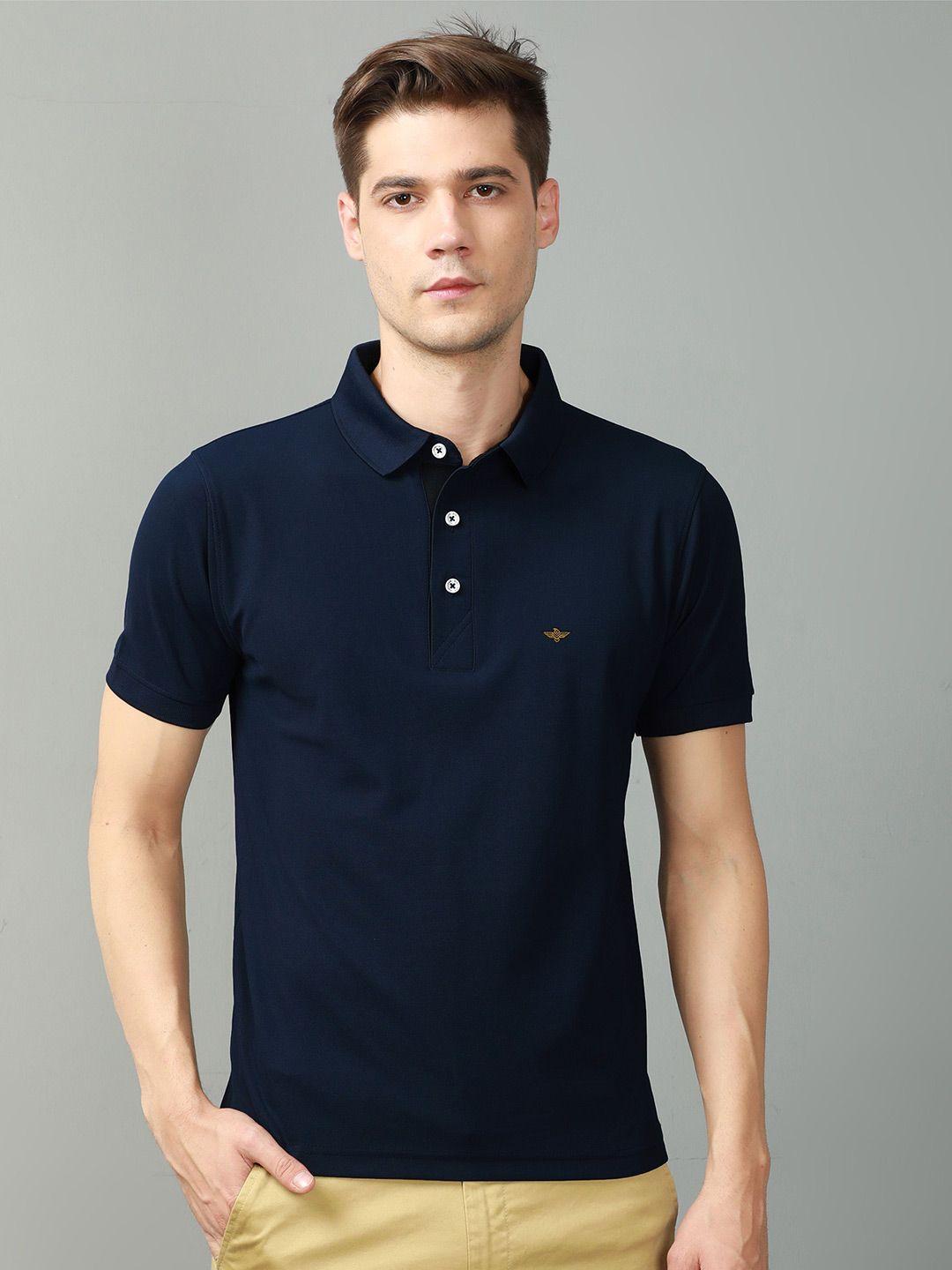 stellers men navy blue polo collar pockets t-shirt