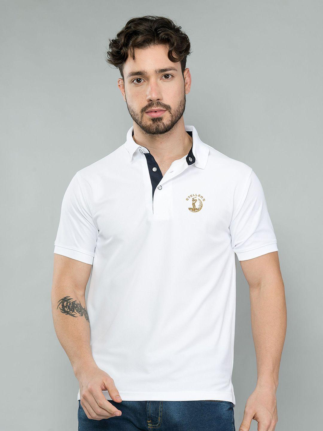 stellers men white polo collar applique t-shirt