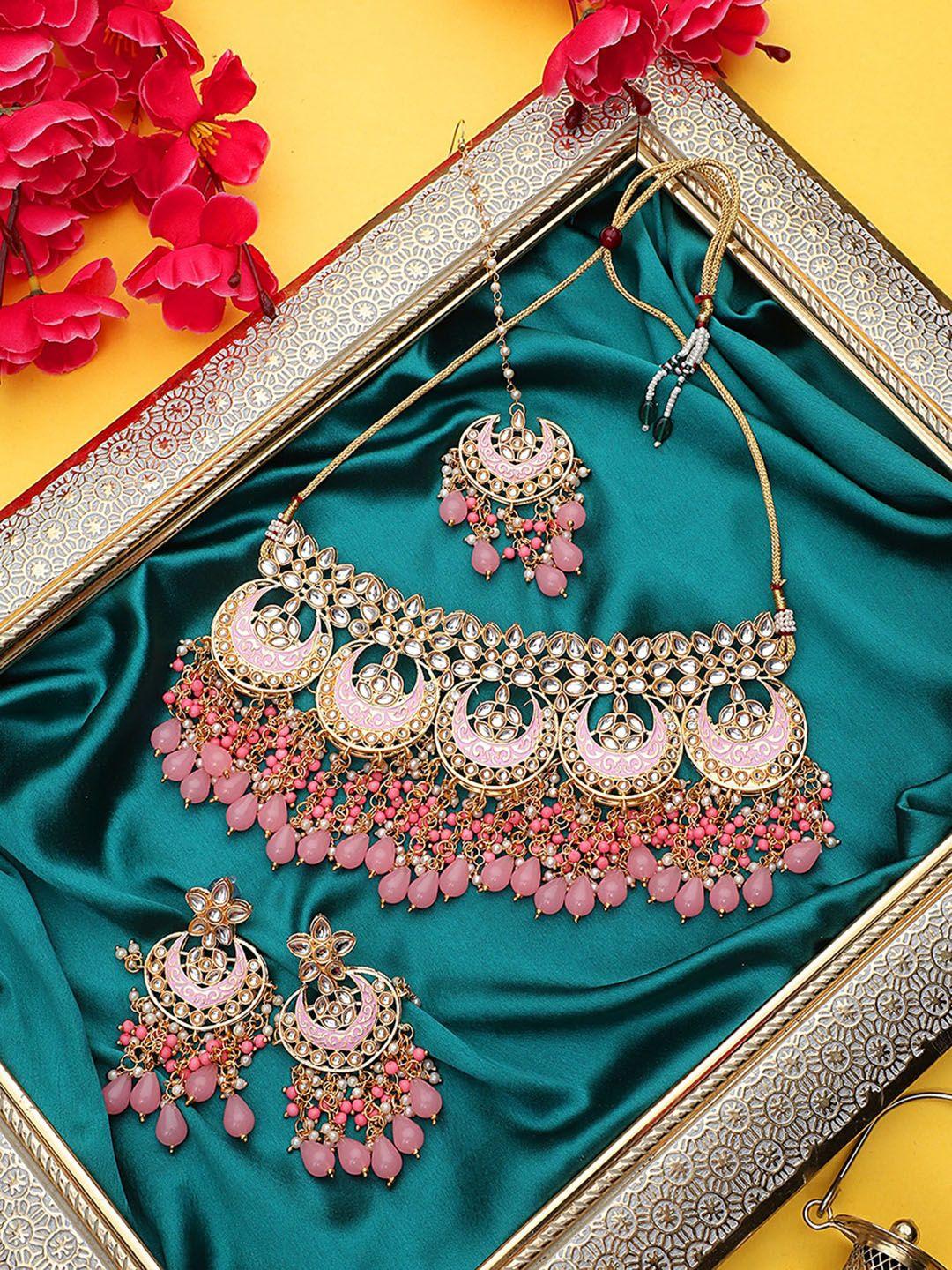 steorra jewels women gold-plated kundan-studded jewellery set