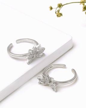 sterling silver crescent floral toe rings