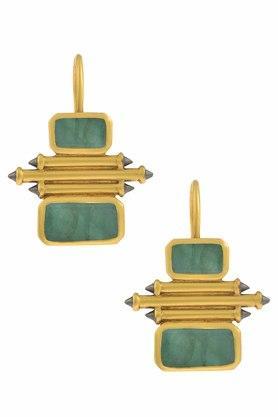 sterling silver gold plated emerald double rectangle taveez earrings