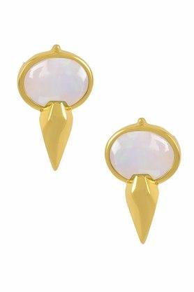 sterling silver gold plated oval opal ear studs