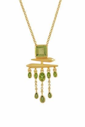 sterling silver gold plated peridot square drop pendant necklace