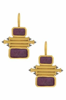 sterling silver gold plated ruby double rectangle taveez earrings