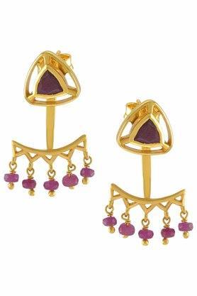 sterling silver gold plated ruby trillion drop front back earrings
