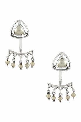sterling silver pearl trillion drop front back earrings