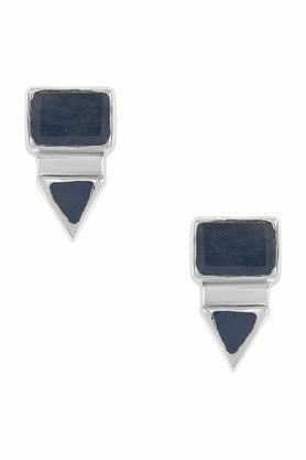 sterling silver rectangle triangle blue sapphire ear studs