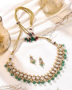 sterling silver stone-studded choker necklace & earrings set