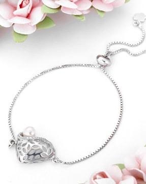 sterling silver zirconia-studded mothers heart bracelet