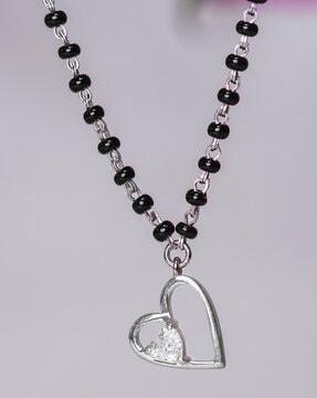 sterling silver american diamond-studded heart pendant with mangalsutra