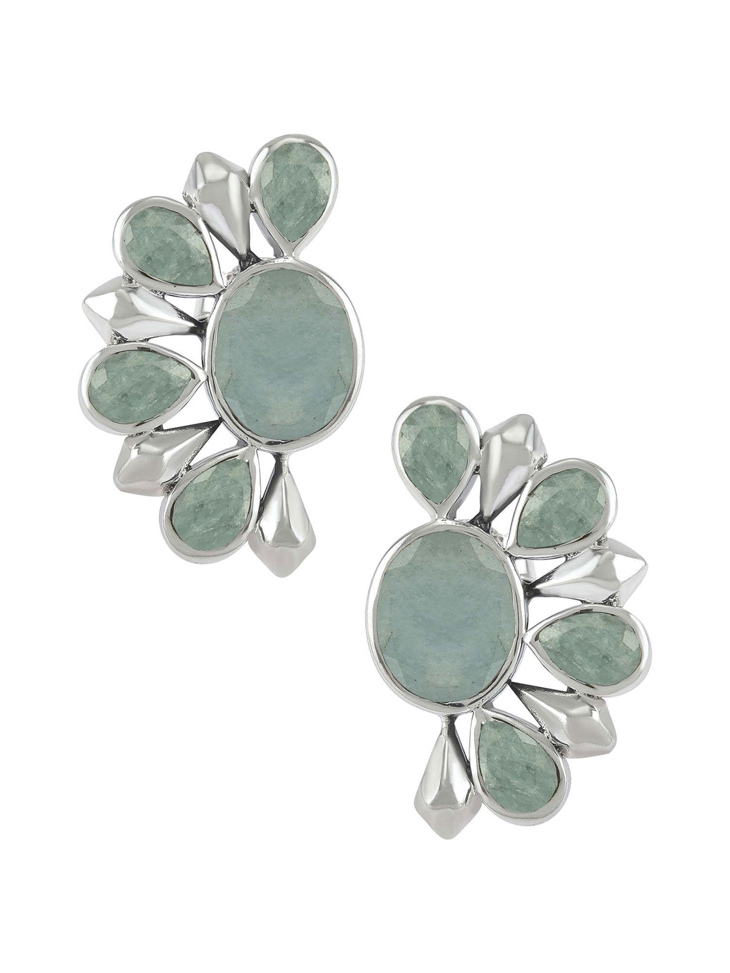 sterling silver aquamarine floral ear studs