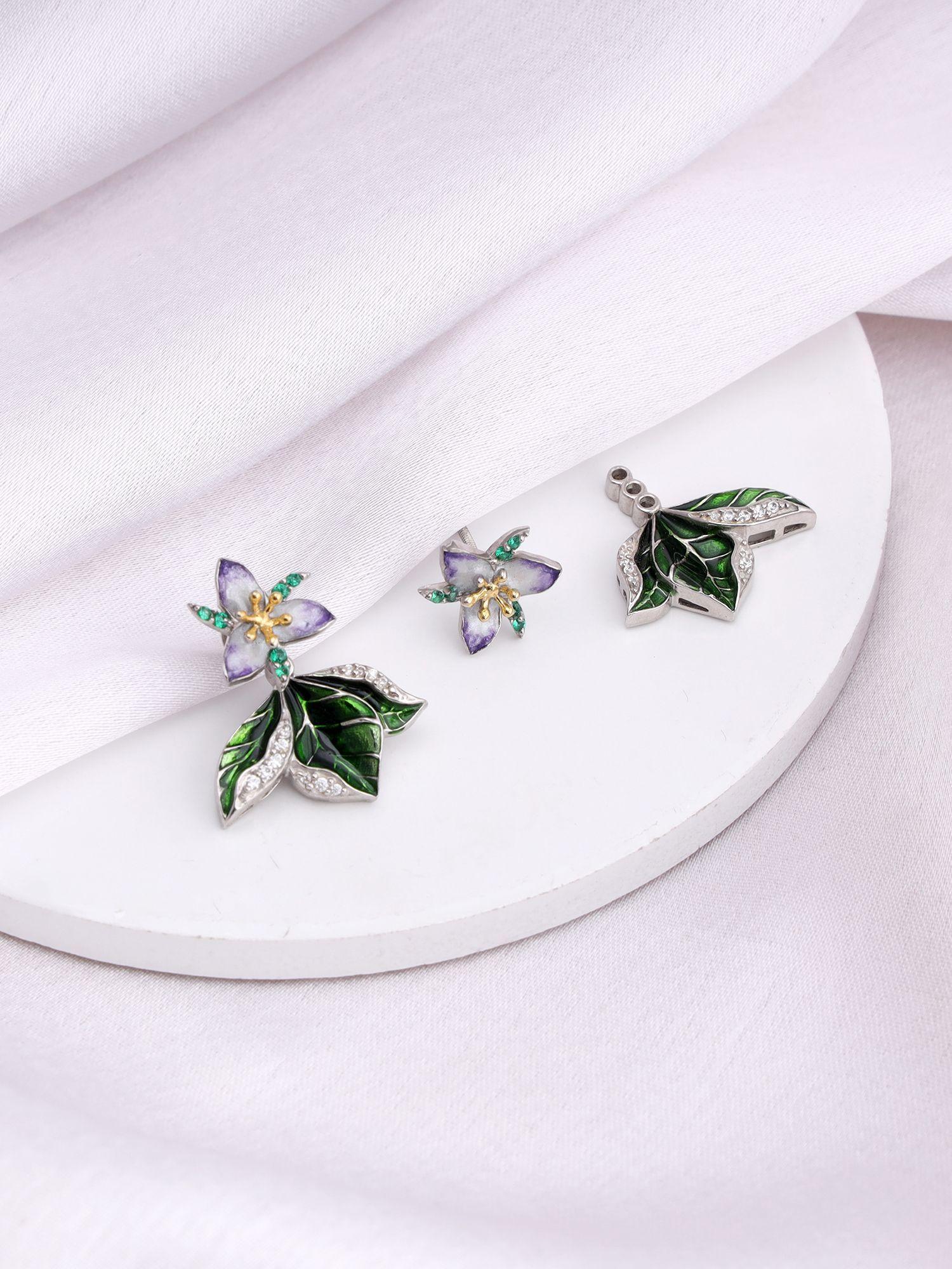 sterling silver bhumi silver trillium convertible earrings for womens