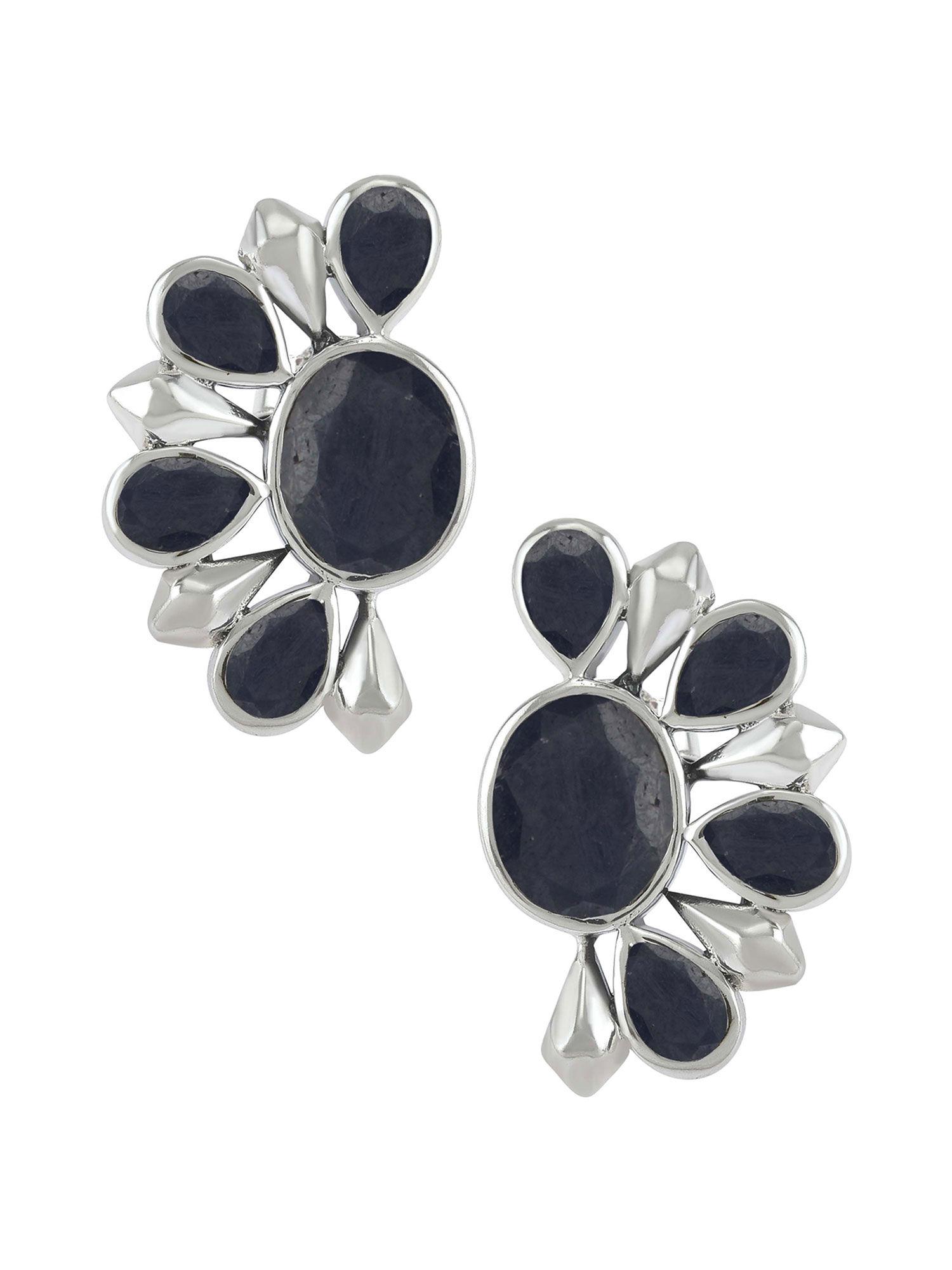 sterling silver blue sapphire floral ear studs