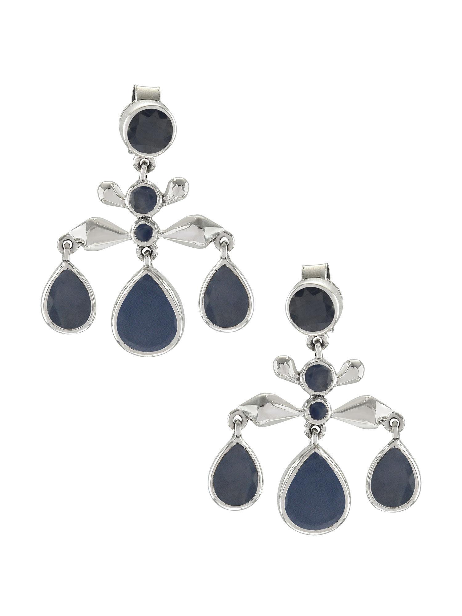 sterling silver blue sapphire pear drop earrings