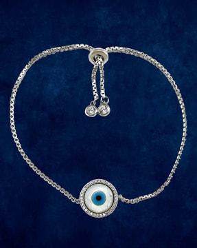 sterling silver cubic zirconia-studded evil-eye bracelet