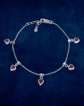 sterling silver cubic zirconia-studded heart bracelet