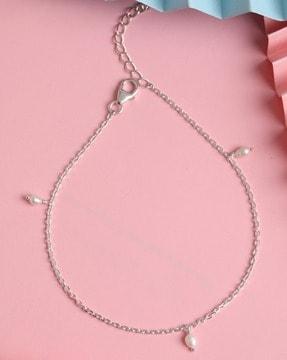 sterling silver dainty pearl anklet