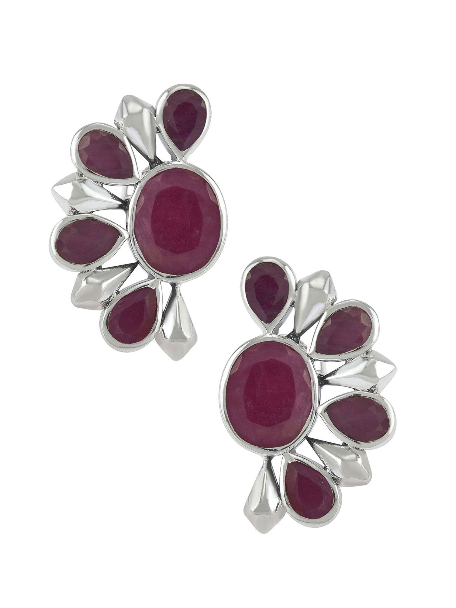 sterling silver dyed ruby floral ear studs