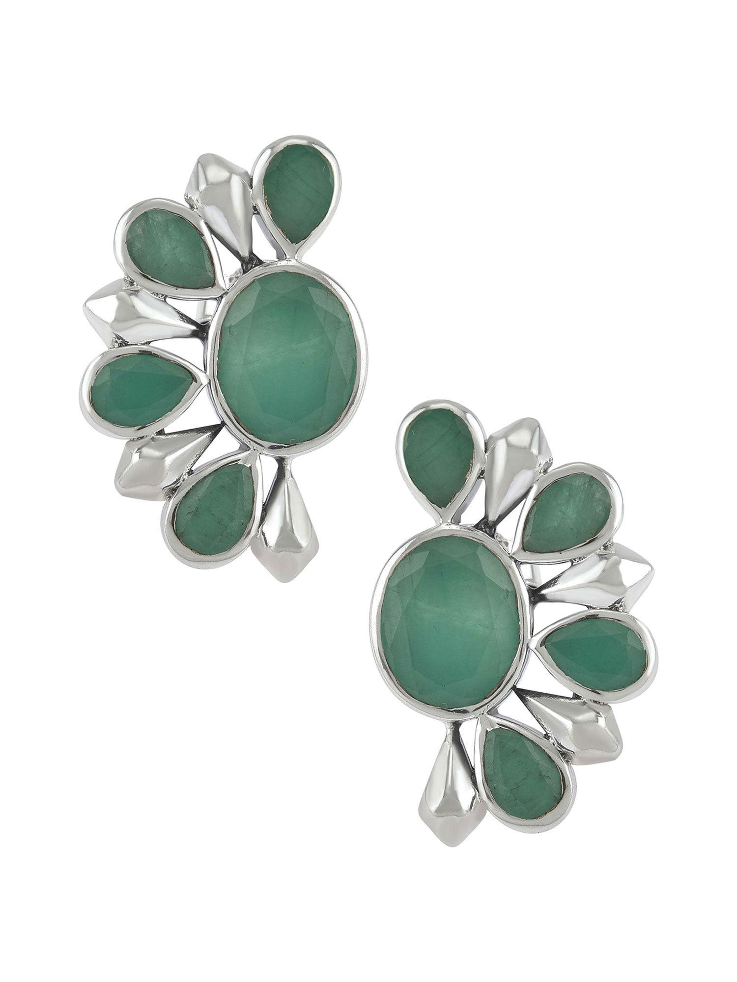 sterling silver emerald floral ear studs