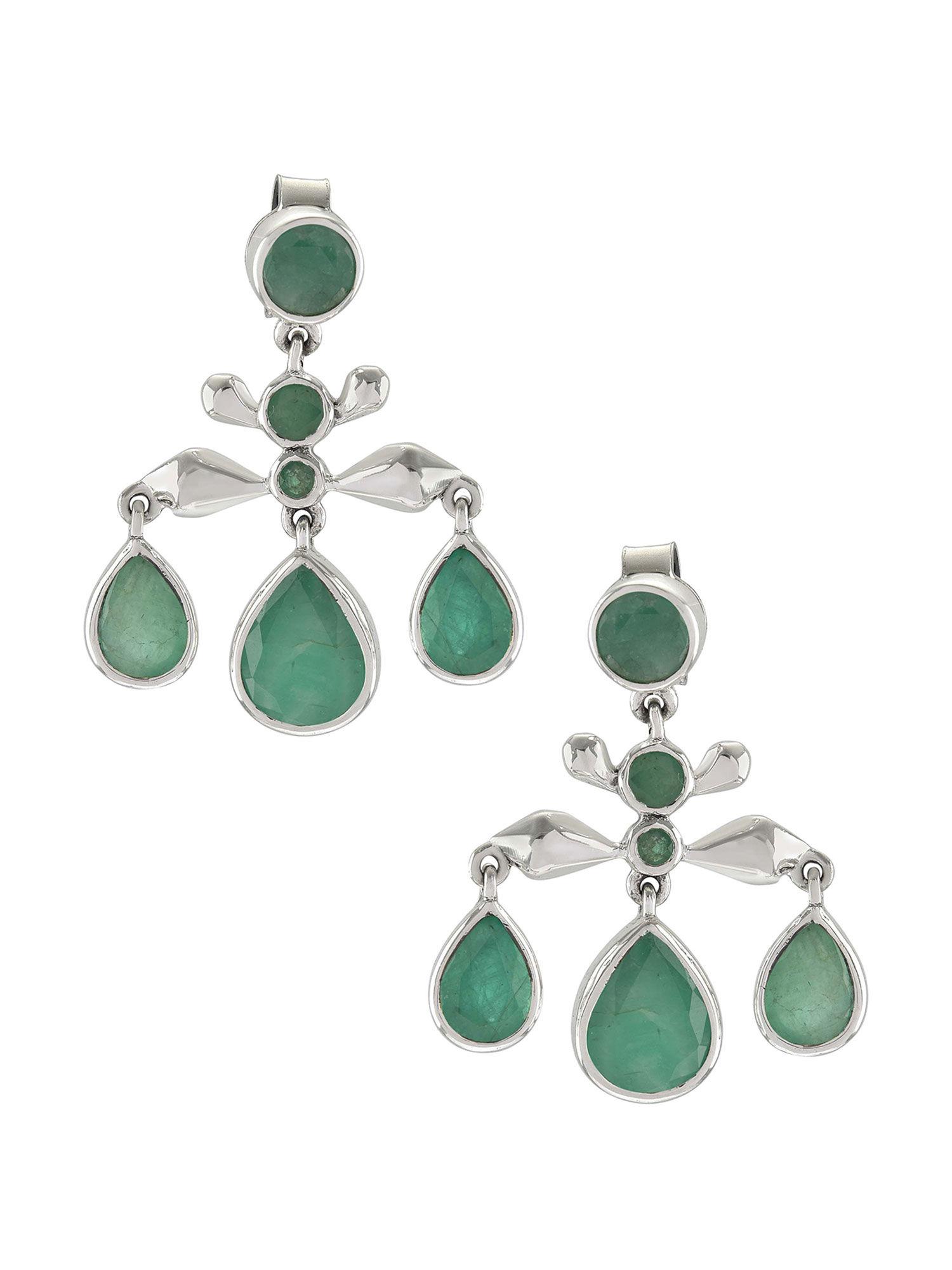 sterling silver emerald pear drop earrings