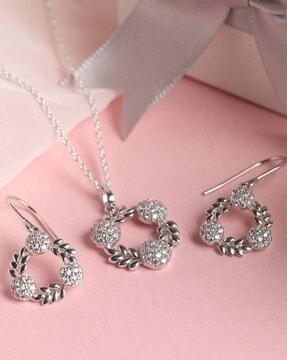 sterling silver floral-design pendant & earrings set