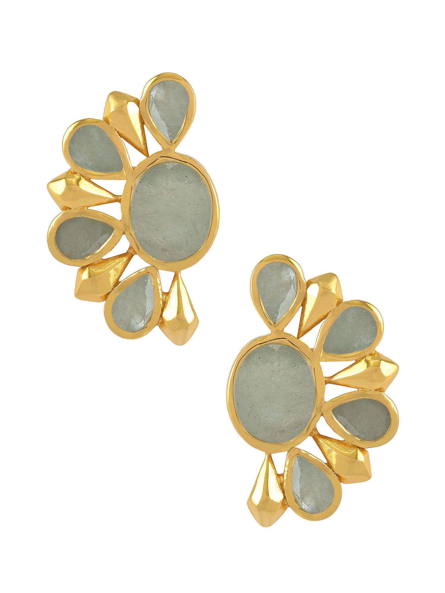 sterling silver gold plated aquamarine floral ear studs