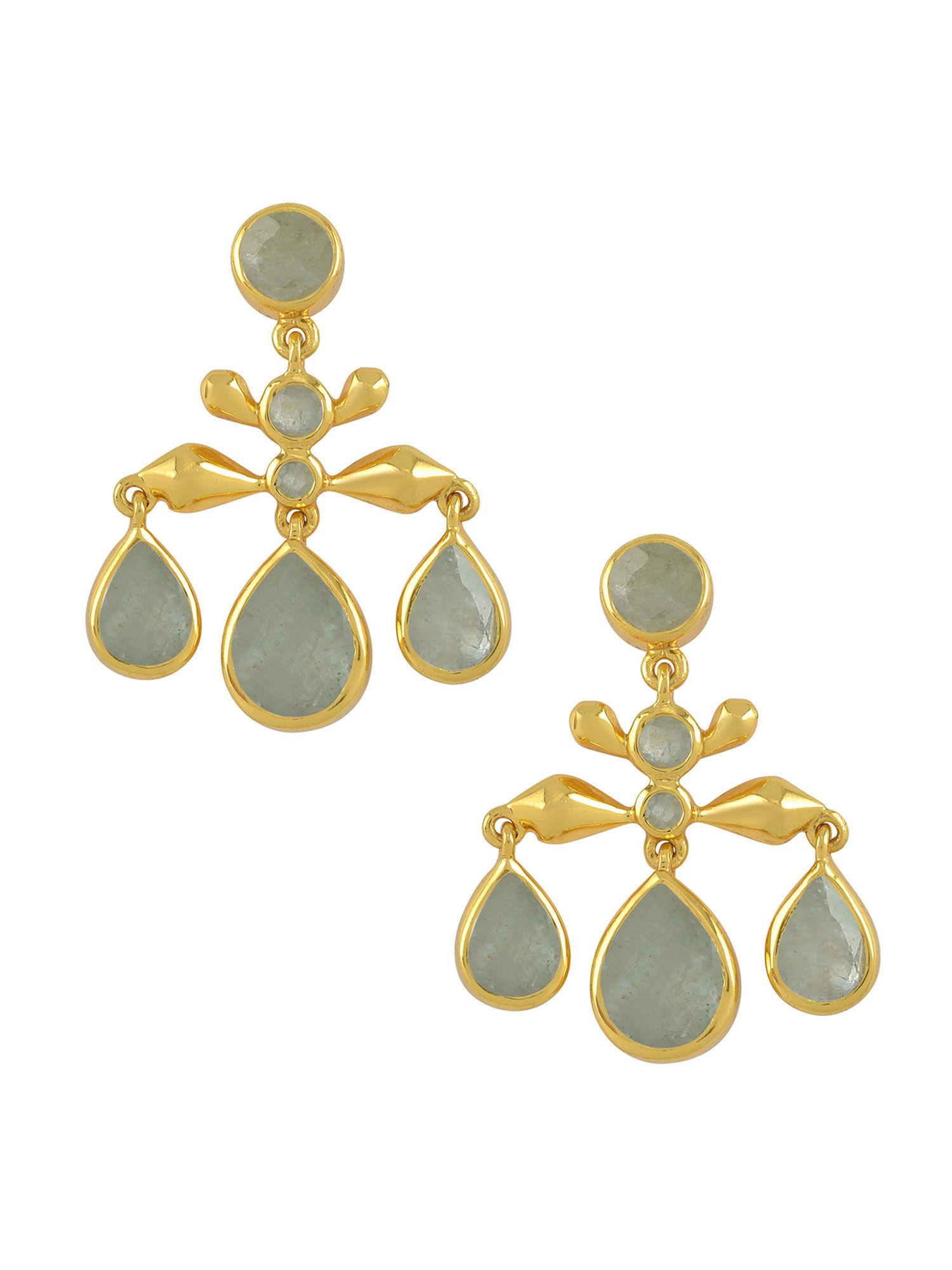 sterling silver gold plated aquamarine pear drop earrings